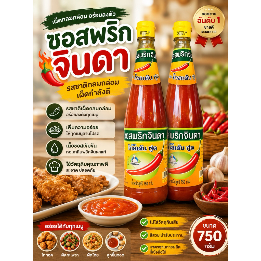 ‼️ ซอสพริกจินดา ‼️มีฮาลาล รสชาติดี กินคู่กับอะไรก็อร่อย ขนาด 750 กรัม