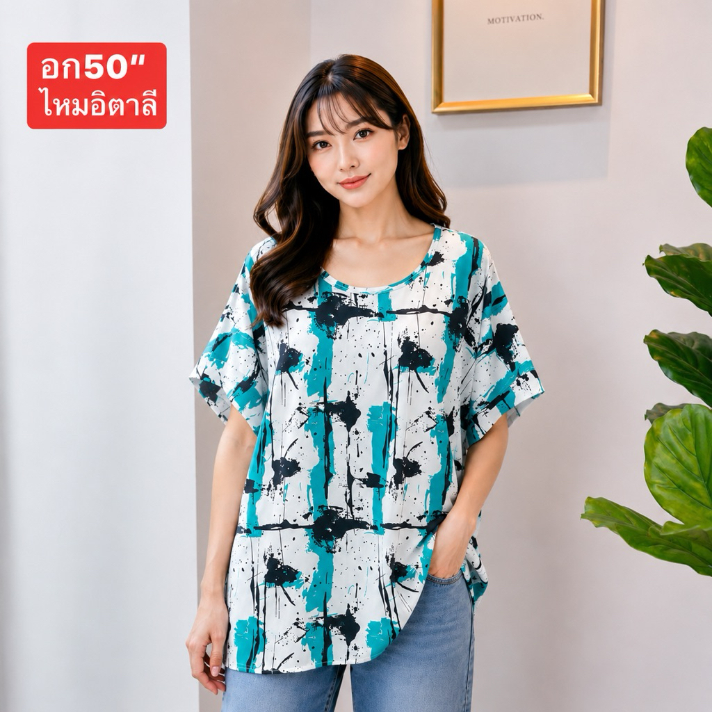 อก50“ คอกลม เสื้อผ้าสาวอวบ ไซส์ใหญ่