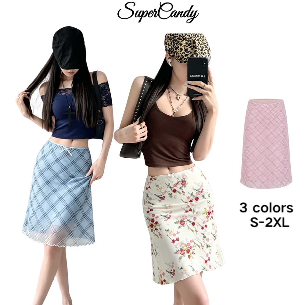 SuperCandy🌷กระโปรงรัดสะโพกสไตล์เรโทร โบว์ตกแต่ง มีผ้าซับใน ดูผอม