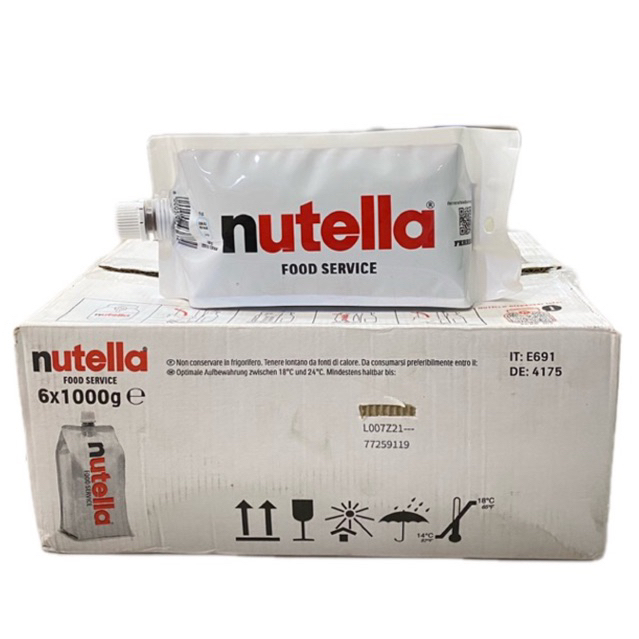 NUTELLA FOOD SERVICE Hazelnut Chocolate Spread รุ่นถุงเติมหัวจุก 1Kg 1 ลัง/บรรจุ 6 แพค,น้ำหนัก 6 Kg 