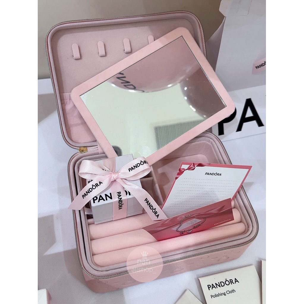 (ของแท้100%) Pandora jewellery box กล่องเก็บเครื่องประดับ สีชมพู ล่าสุด