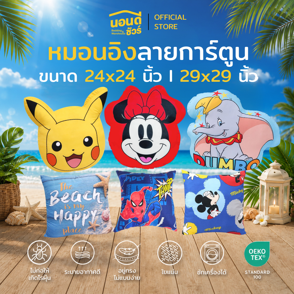 หมอนอิงลายการ์ตูน ขนาด 24x24 นิ้ว,29x29 นิ้ว