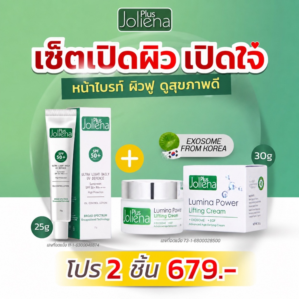 เซ็ตผิวกระจกLumina Power Lifting Cream 1 + กันแดด Jolienaplus sunscreen 1