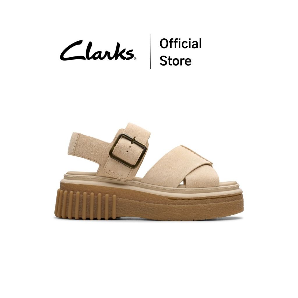 Clarks รุ่น EVAMAR WISH สี ECRU SUEDE รองเท้าผู้หญิงไซส์เล็ก 35.5 รองเท้าแตะรัดส้น หนังกลับ คุณภาพดี ใส่สบาย