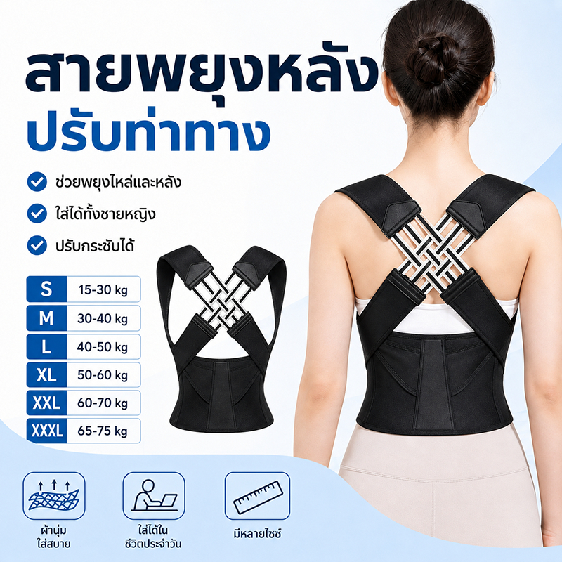 สายพยุงหลัง ปรับท่าทาง 3D สายรัดไหล่ ใส่ได้ทั้งชายหญิง ปรับกระชับได้ พร้อมส่ง