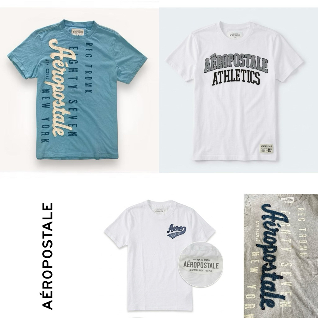 Aeropostale เสื้อยืดคอกลม แขนสั้น ( LU46 ) ปักตัวอักษร ผู้ชาย !!เซลตำหนิ!!!