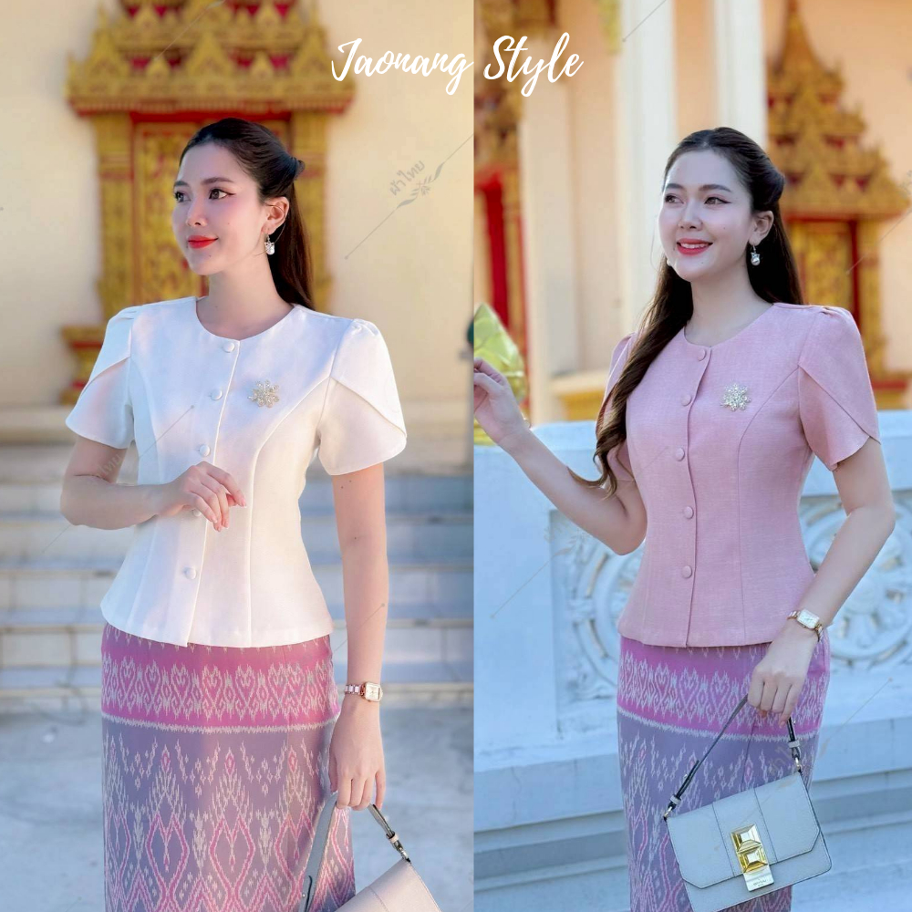 เสื้อผ้าไทยประยุกต์ เสื้อผ้าฝ้ายลินิน ทรงเข้ารูป แขนกลีบบัว สวยหรู ใส่ทำบุญ ออกงาน