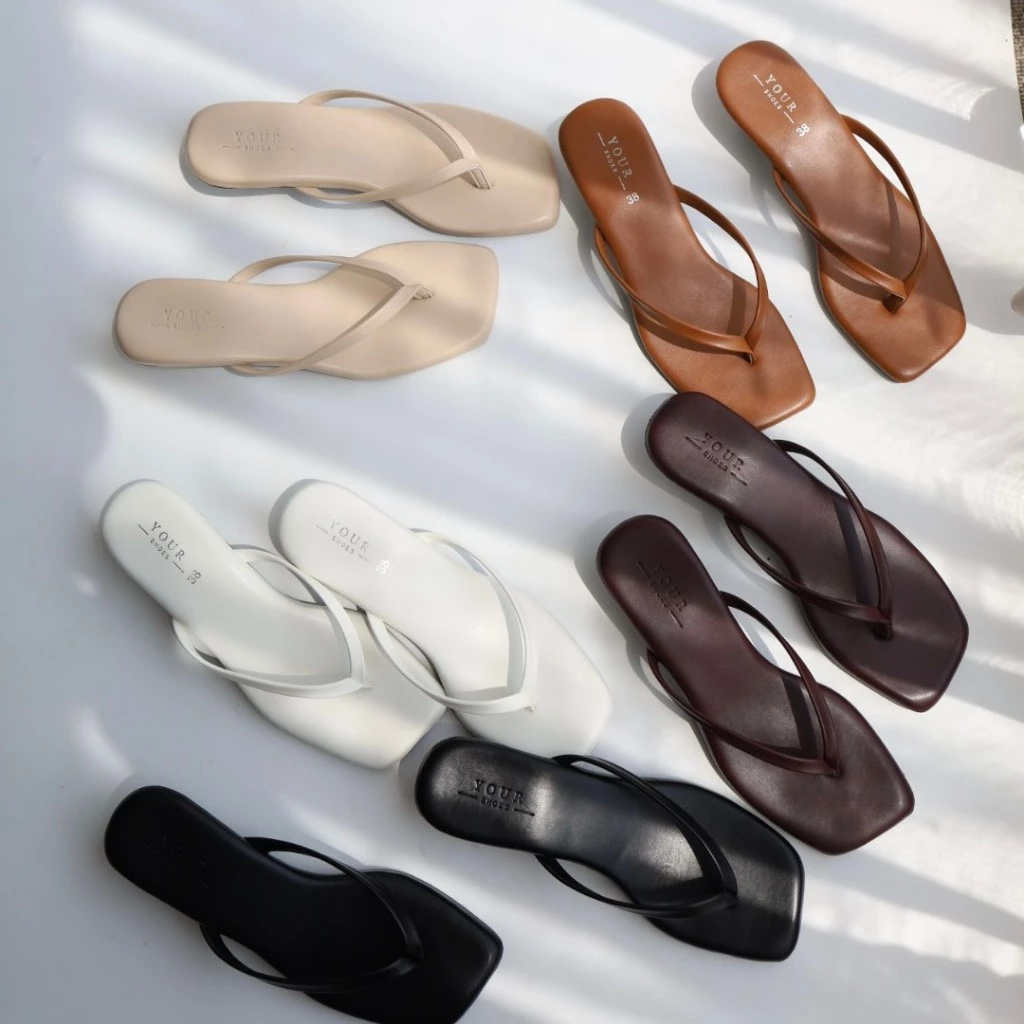 YOURSHOES Z17 (เท้าอวบ เท้ายาว +1ไซส์*) / รองเท้าส้นสูง 1นิ้ว รองเท้าหูหนีบ รองเท้าหนังนิ่ม