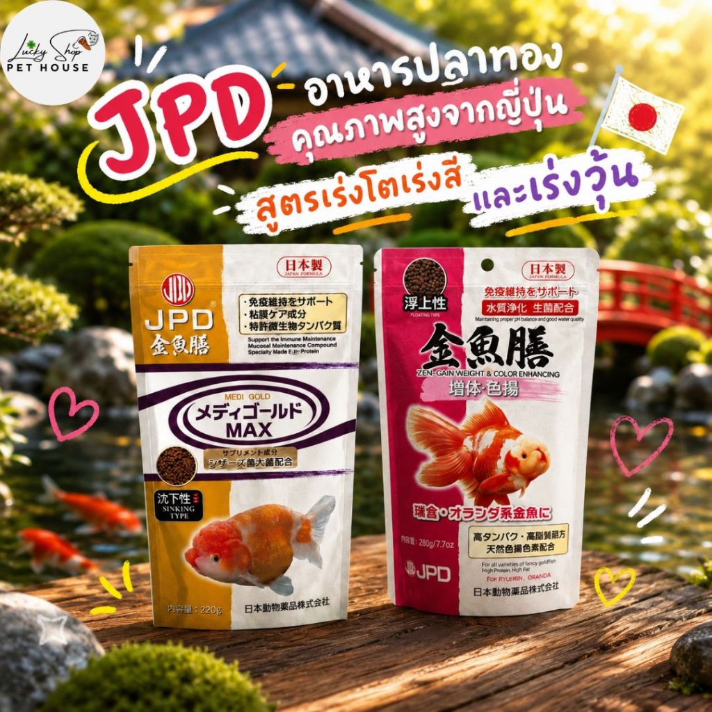 JPD อาหารปลาทอง สูตรเร่งโตเร่งสีและสูตรโปรตีน เจพีดี นำเข้าจากประเทศญี่ปุ่น