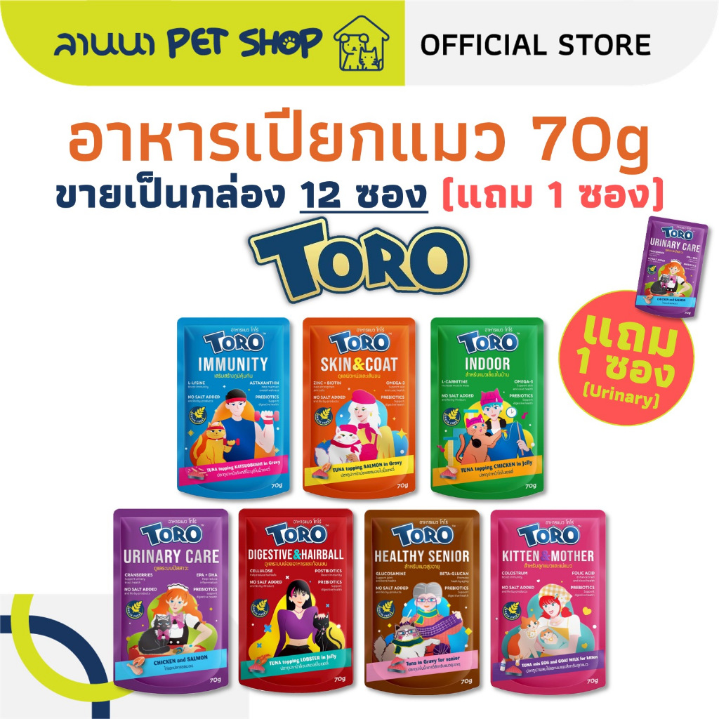 (12ซอง แถม1) Toro โทโร่ อาหารแมวเปียก 70g (แถมสูตร Urinary 1​ซอง)
