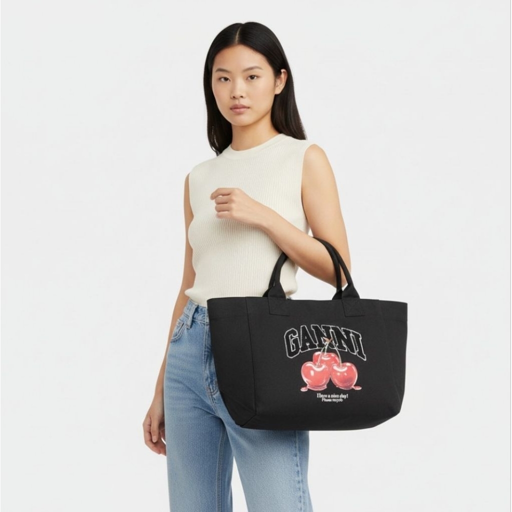 GANNI Cherry Print  Shopper Tote Bag (Medium/XXL)