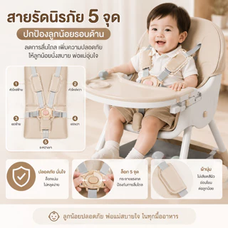 เก้าอี้ทานข้าวเด็ก 4in1 ปรับระดับได้ พับได้ มีล้อเบรก เข็มขัดนิรภัย 5 จุด ถาดคู่ ถอดล้างได้