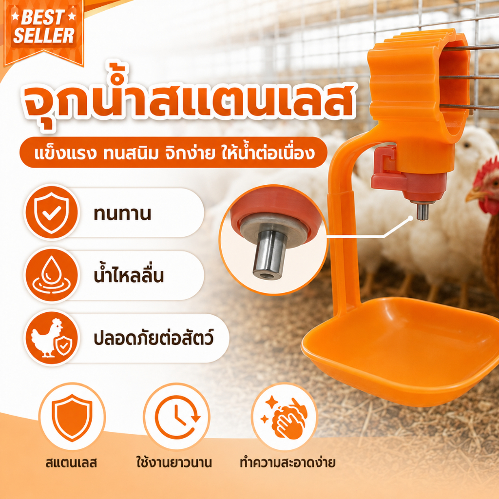 ไก่แขวนถ้วยดื่มจุกนมลูกเหล็กทรงจำแขวนถ้วยดื่มจุกนมอัตโนมัติสายน้ำดื่มชามน้ำให้อาหาร