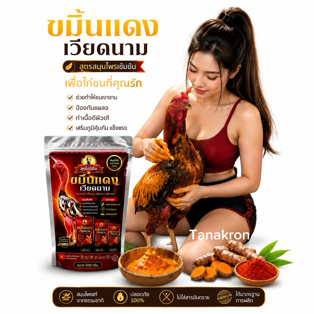 ขมิ้นแดงเวียดนาม 500กรัม1000กรัม สำหรับทาตัวไก่ ทำให้ขนสวยงามเนื้อตัวแข็งแรงของแท้จากเวียดนามและป้องกันแมลงอย่างดี