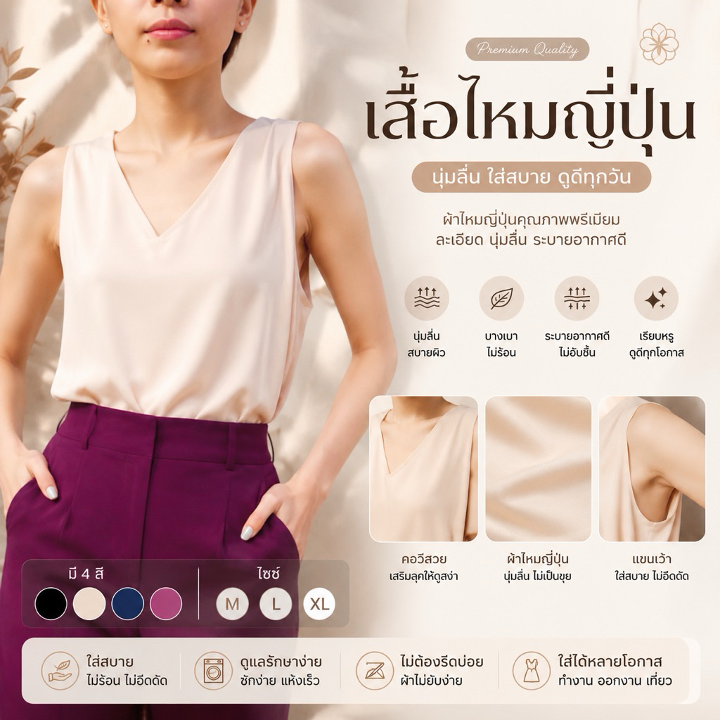 เสื้อกล้ามไหมญิ่ปุ่น มีสินค้าพร้อมส่งและมีสินค้าสต๊อก