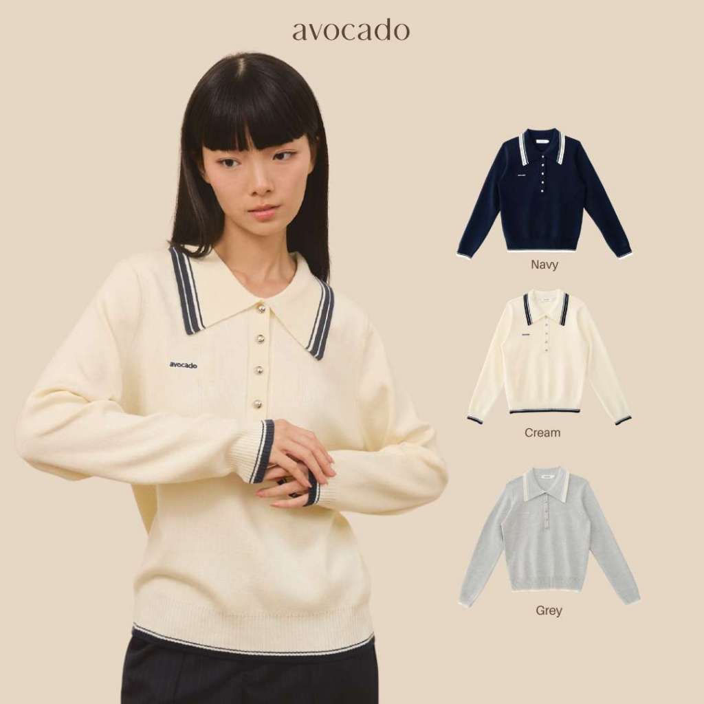 avocado -  Daughter Knit Polo เสื้อโปโลแขนยาว ดีเทลกระดุม 5 เม็ดใช้งานได้จริง I มี 3 ไซส์