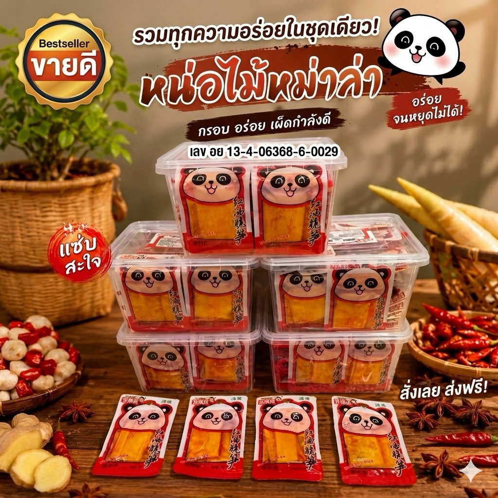 (1 กล่อง 50 ชิ้น) สุดคุ้ม หน่อไม้หม่าล่า Mala-Flavored Bamboo Shoots
