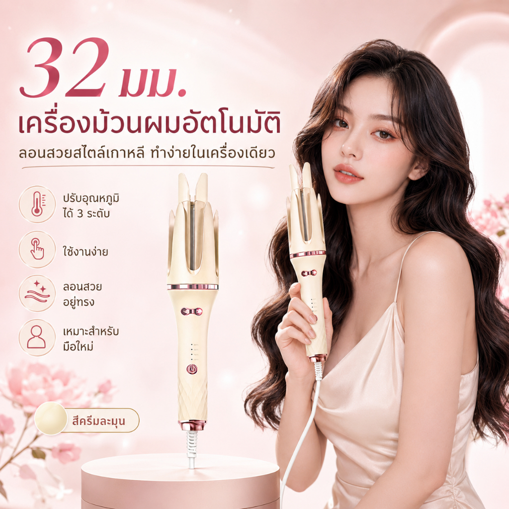 🔥【สินค้าพร้อมส่ง】ม้วนผมอัตโนมัติ 32มม ร้อนเร็ว เหมาะผมยาว ทำลอนสวยงาม ได้รวดเร็ว