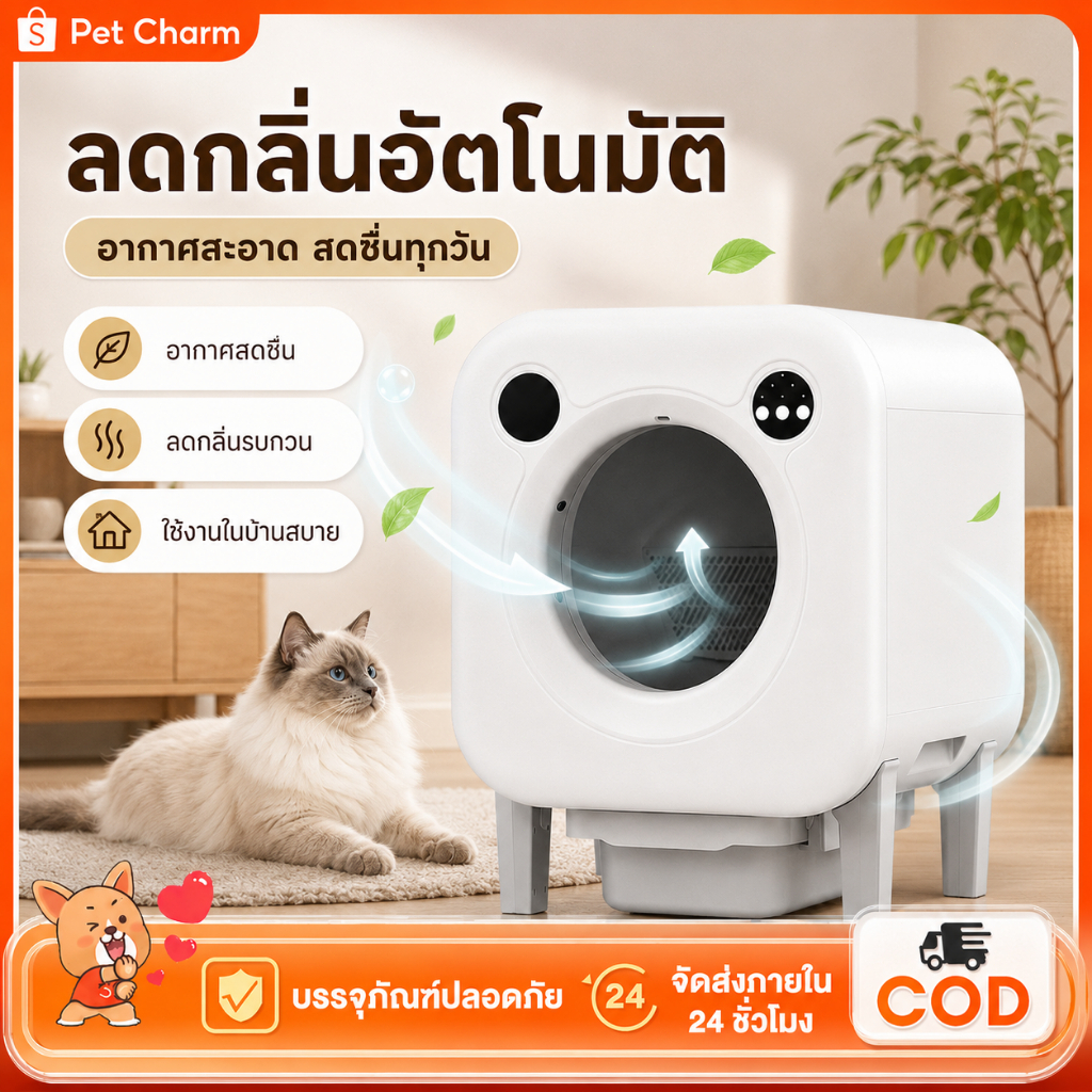 ห้องน้ำแมวอัตโนมัติรุ่น 68 ลิตร ห้องน้ำแมวอัจฉริยะ เครื่องตักอุจจาระไฟฟ้าขนาดใหญ่ กำจัดกลิ่น