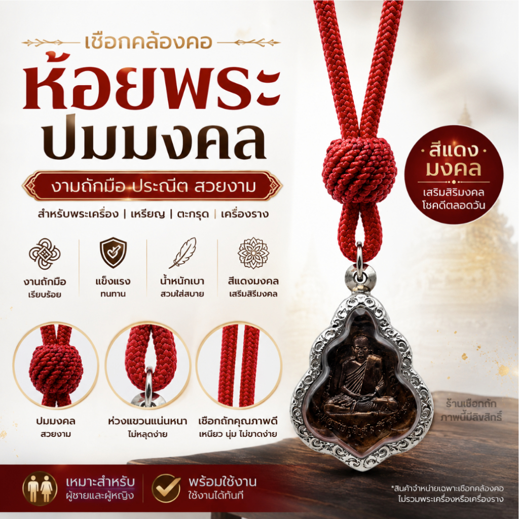 เชือกคล้องคอสำหรับห้อยพระ เหรียญพระ ตะกรุด หรือเครื่องรางต่างๆ