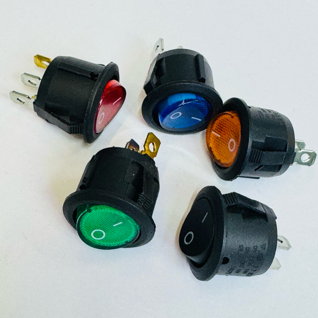 สวิตช์กลม 3ขา มีไฟ2ขาไม่มีไฟ สวิทช์กระดกกลม KCD1  6A 3 ขา2ขา ON-OFF 12V/24V