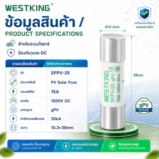 【แพ็ค10ชิ้น】 ลูกฟิวส์ DC 1000V 10x38mm SFPV-25 10A 12A 15A 16A 20A 25A 30A 32A DC ลูกฟิว ดีซี โซล่า ฟิวส์กระบอก
