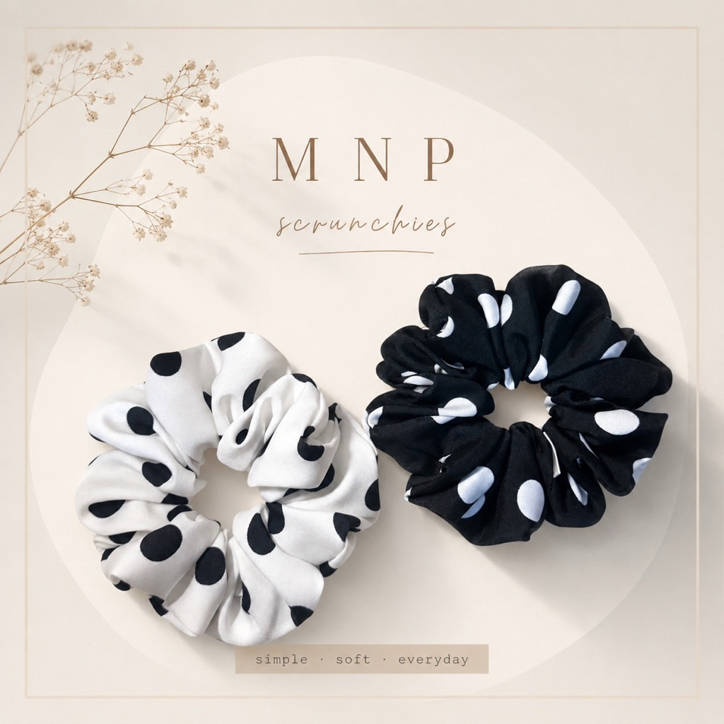 ยางรัดผม polka Dot เวอร์ชั่น **จุดใหญ่ขึ้น** ใครชอบจุดใหญ่ๆ ตะกร้านี้เลยค่า🤍🖤| MNP scrunchies| ส่งด่วนจากไทย🇹🇭￼