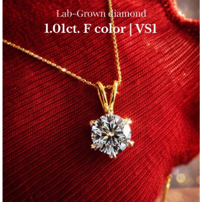 Pendant with Chain, 1.01ct. น้ำ98 VS1 รับรองจาก IGI ตัวเรือนทอง9K สร้อยคอทอง9k / Lab grown diamond #