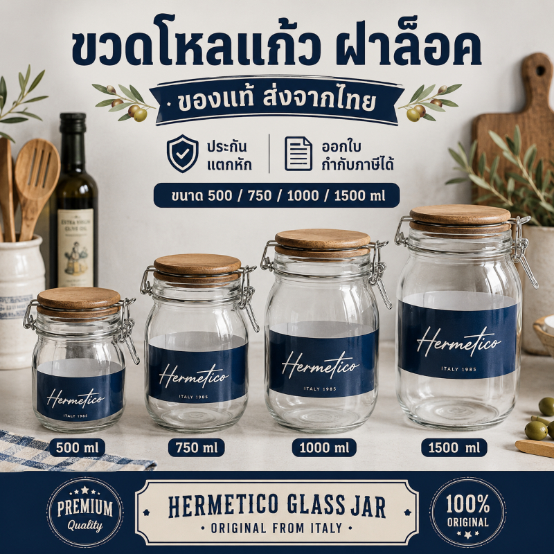 ขวดโหลแก้ว ฝาล็อค ขนาด 0.5 - 2 ลิตร เลือกได้ ฝาแก้ว ฝาไม้ มีเก็บเงินปลายทาง พร้อมส่ง