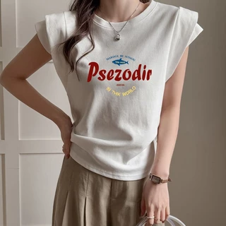 เสื้อยืดสวยๆผู้หญิงฤดูร้อนกําลังฮิตใหม่ล่าสุด oversize เสื้อผ้าสาวอวบแฟชั่น เสื้อแขนกุดสองชั้นไตล์เกาหลี สกรีนลายวินเทจ