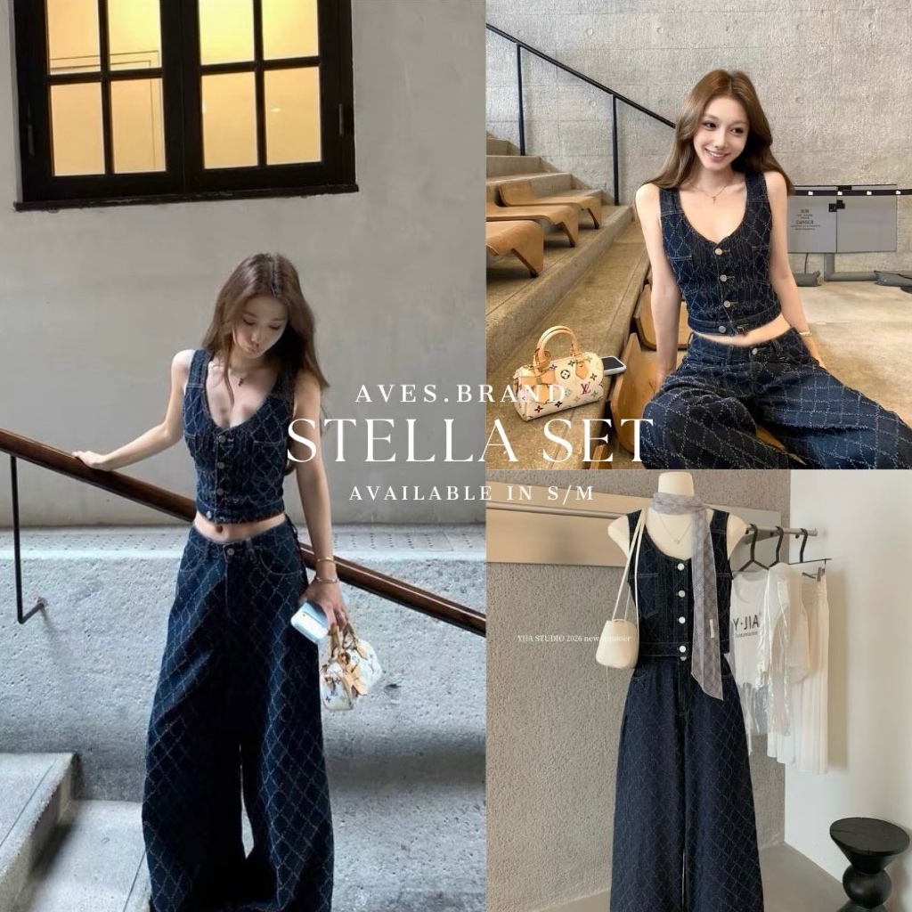 AVES.BRAND STELLA SET ชุดเซ็ตยีนส์ขายาว เสื้อแขนกุด