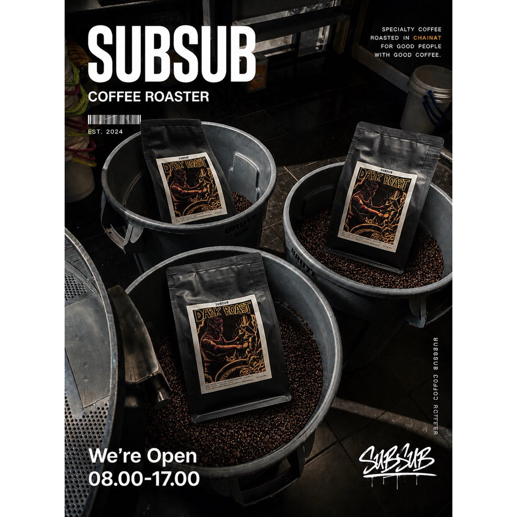 เมล็ดกาแฟคั่วเข้ม อาราบิก้า 100% บอดี้หนา หอมเข้ม แต่มีความละมุน สู้นมได้  ครอบคุมหลายเมนู