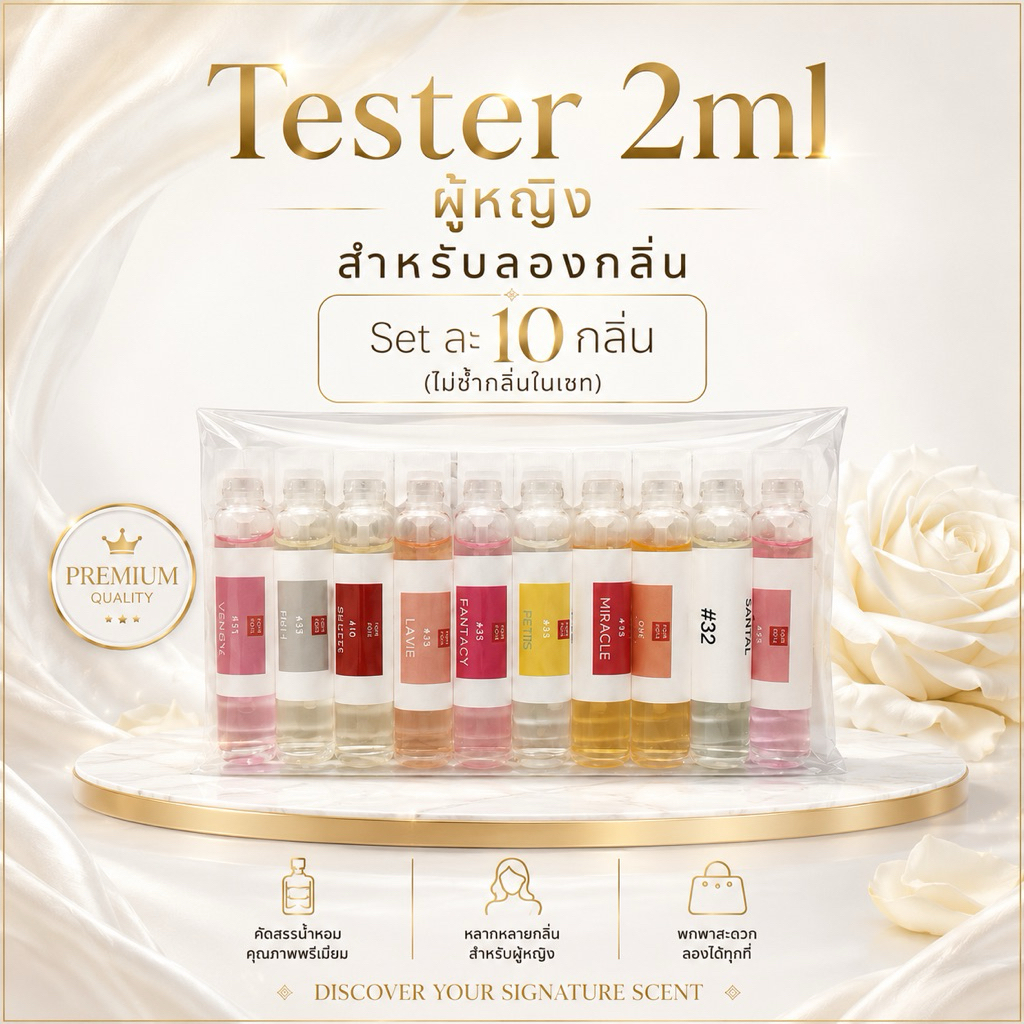 Testerจิ๋ว น้ำหอมกลิ่นผู้หญิง 10กลิ่น ขนาด2ml ดูชื่อกลิ่นในรูปจ้า
