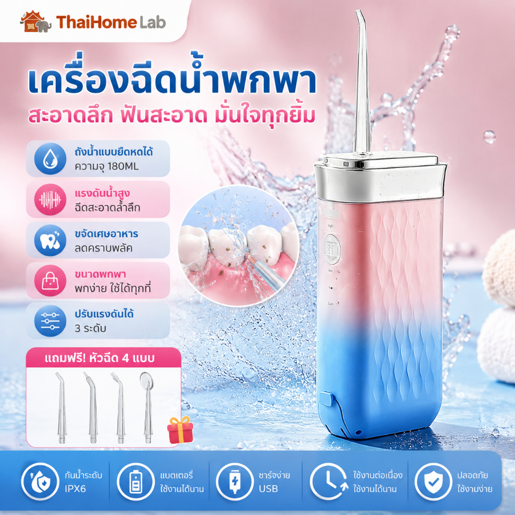【รับประกัน 2 ปี】สมาร์ทไฟฟ้าปาก ไหมขัดฟัน Water flosser ชาร์จ USB แบบพกพา กันน้ํา Irrigator ปากสําหรับทําความสะอาดฟันจัดฟ