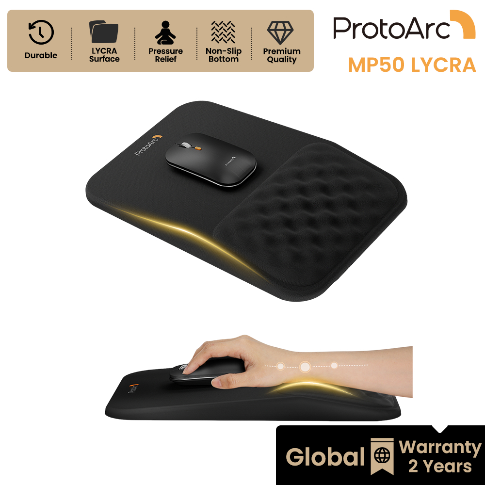 ProtoArc MP50 แผ่นรองเมาส์ Ergonomic พร้อมที่รองข้อมือ เมมโมรี่โฟม ฐานกันลื่น ผิว Lycra รับประกัน 2 ปี