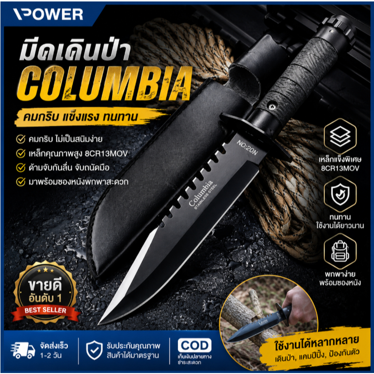 มีดพกพา Columbia ไม่เป็นสนิม ความแข็งสูง คม ใช้กลางแจ้ง ปอกผลไม้ ป้องกันตัว ส่งฟรี