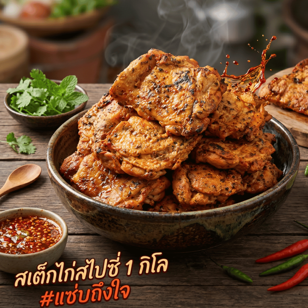 สเต็กไก่ย่างสไปซี่ 1 กิโล ไก่หมักสไปซี่พร้อมทาน สะโพกไก่เนื้อนุ่ม แซ่บถึงใจ โคตรคุ้ม