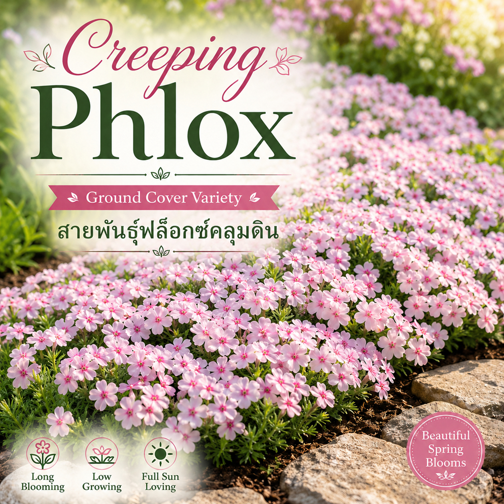 เมล็ดฟล๊อกซ์คลุมดิน Creeping Phlox สีชมพู ไม้ดอกคลุมดิน ดอกแน่น สีสวย เหมาะปลูกประดับสวน กระถาง ขอบทางเดิน และแปลงดอกไม้