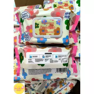 ( 5แถม 5 ) ทิชชู่เปียก ฺBaby Wipes ห่อใหญ่ 100 แผ่น หนัก700กรัม แผ่นใหญ่หนานุ่ม ลายดอกไม้ ผ้าเช็ดทำความสะอาดอเนกประสงค์