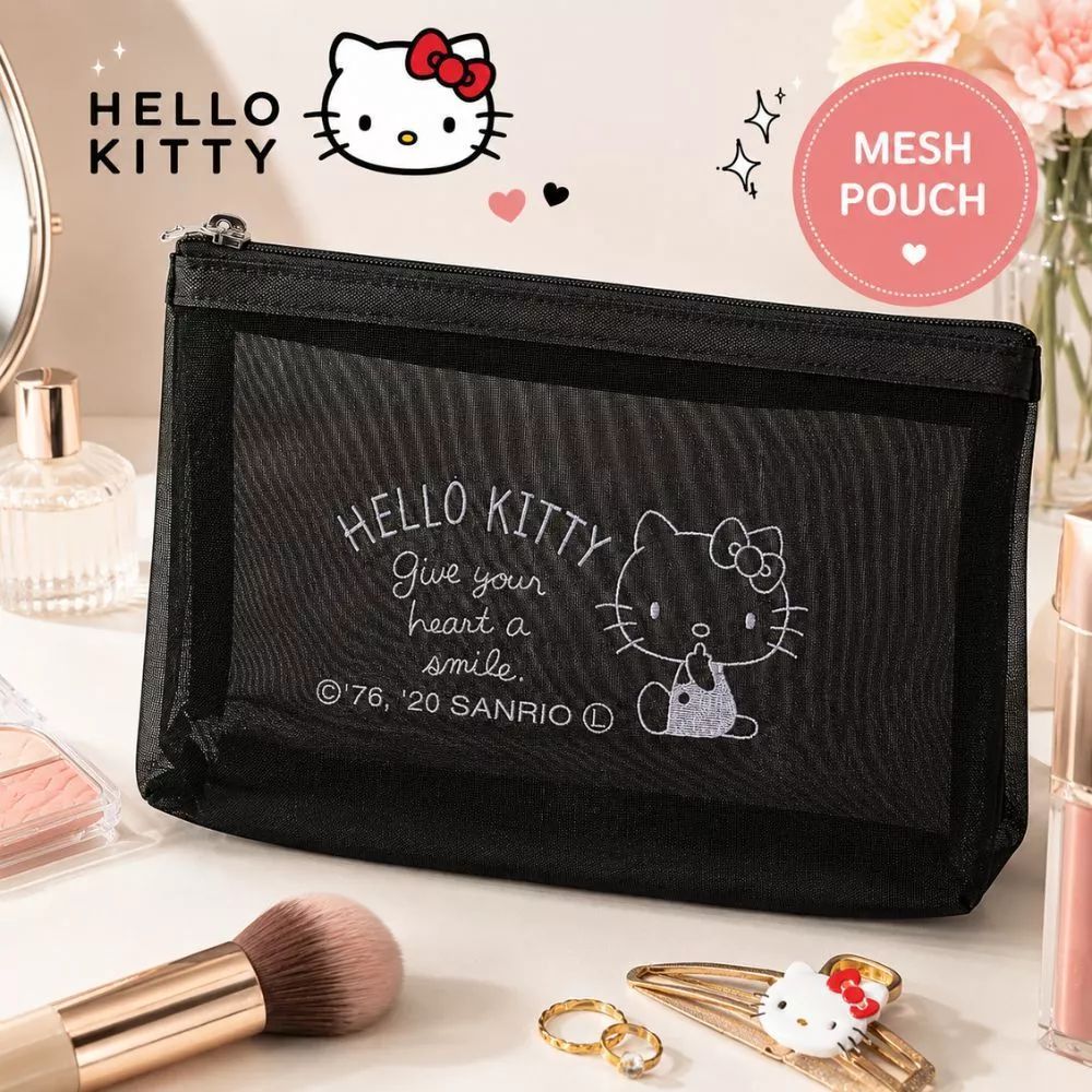 【Sanrio】Hello Kitty กระเป๋าตาข่าย Mesh Pouch Travel Organizer Japan กระเป๋าเครื่องสำอาง