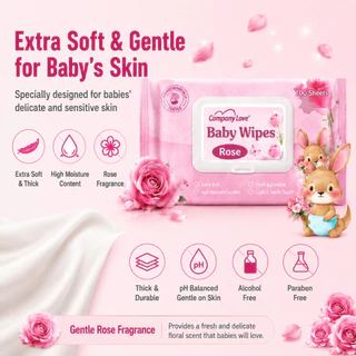 Company Love Baby Wipes 100แผ่น ห่อใหญ่ สูตรอ่อนโยน ผ้าเช็ดหน้าเช็ดตัวเด็ก แบบหนา นุ่ม ไม่แสบตา ใช้ได้ตั้งแต่แรกเกิด