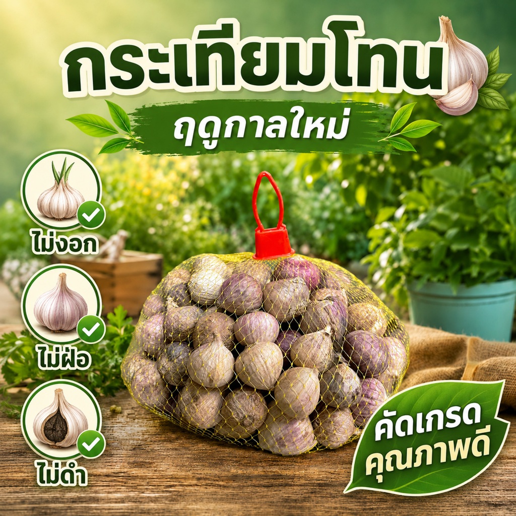 กระเทียมโทนสด B-Garlic กระเทียมโทนฤดูกาลใหม่ พร้อมส่ง ขนาด 500 กรัม และ 1 กก