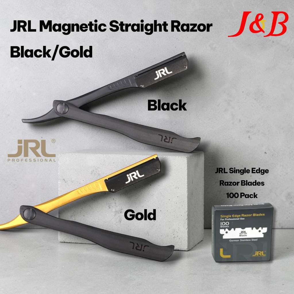 ด้ามมีด+ใบมีดโกน JRL Magnetic Straight Edge Razor + JRL Single Edge Razor Blades - 100 Blades.