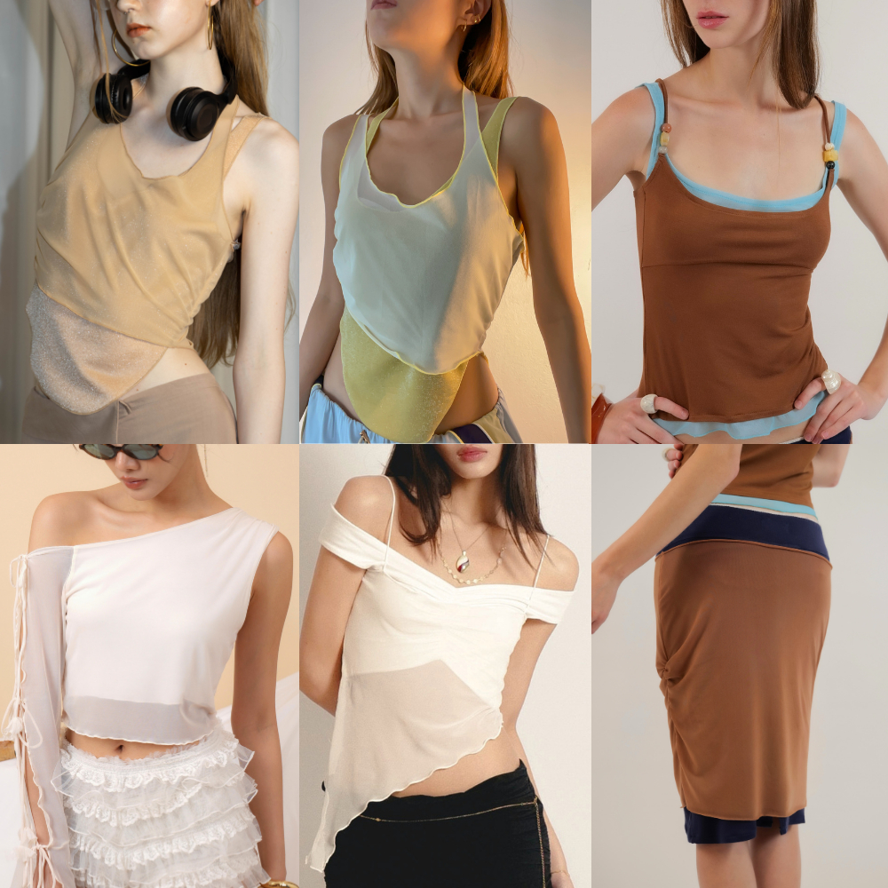 Try_yorata | Blursday Greece, Double tank, Crème brulee, Double layers tank เสื้อครอป ประดับดอกไม้ ผ้ายืด