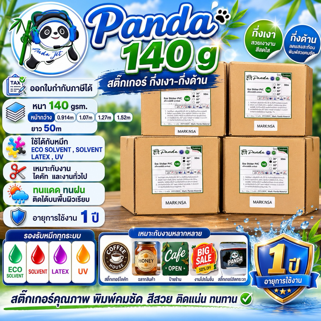 [Panda] 140g. (สติ๊กเกอร์ กึ่งเงา-กึ่งด้าน) คุณภาพมาตรฐาน งานไดคัทฉลากสินค้า และงานทั่วไป