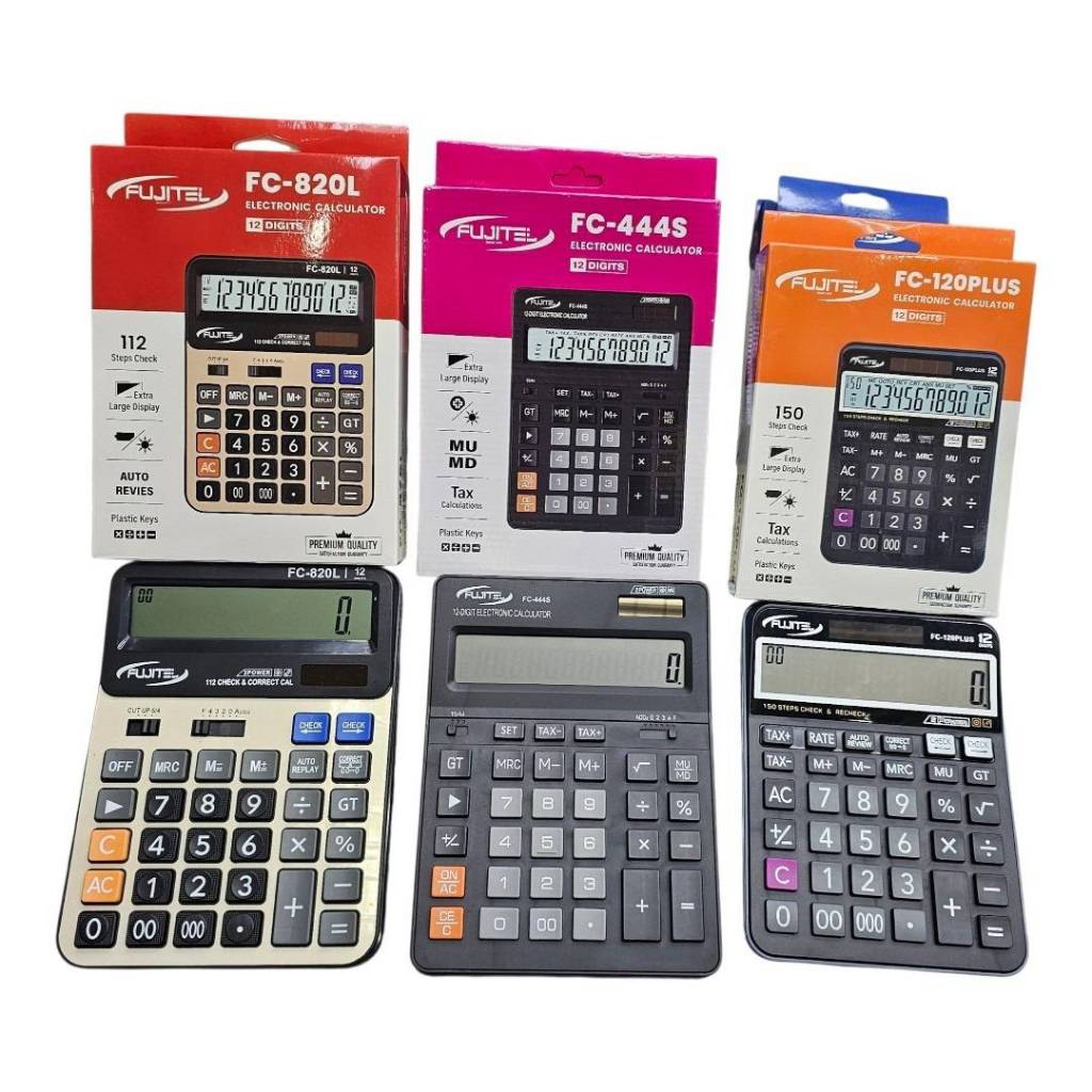 FUJITEL เครื่องคิดเลข แป้นและหน้าจอขนาดใหญ่ รุ่น FC-820L, FC-444S, FC-120PLUS