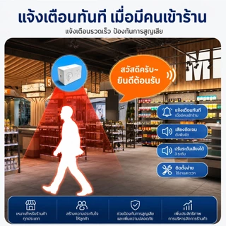 กริ่งประตูไร้สาย PIR เปิดประตูแจ้งเตือนเสียง ตรวจจับคน เคลื่อนไหว 3‑4ม. ป้องกันขโมย ปรับเสียงได้ USB ชาร์จ