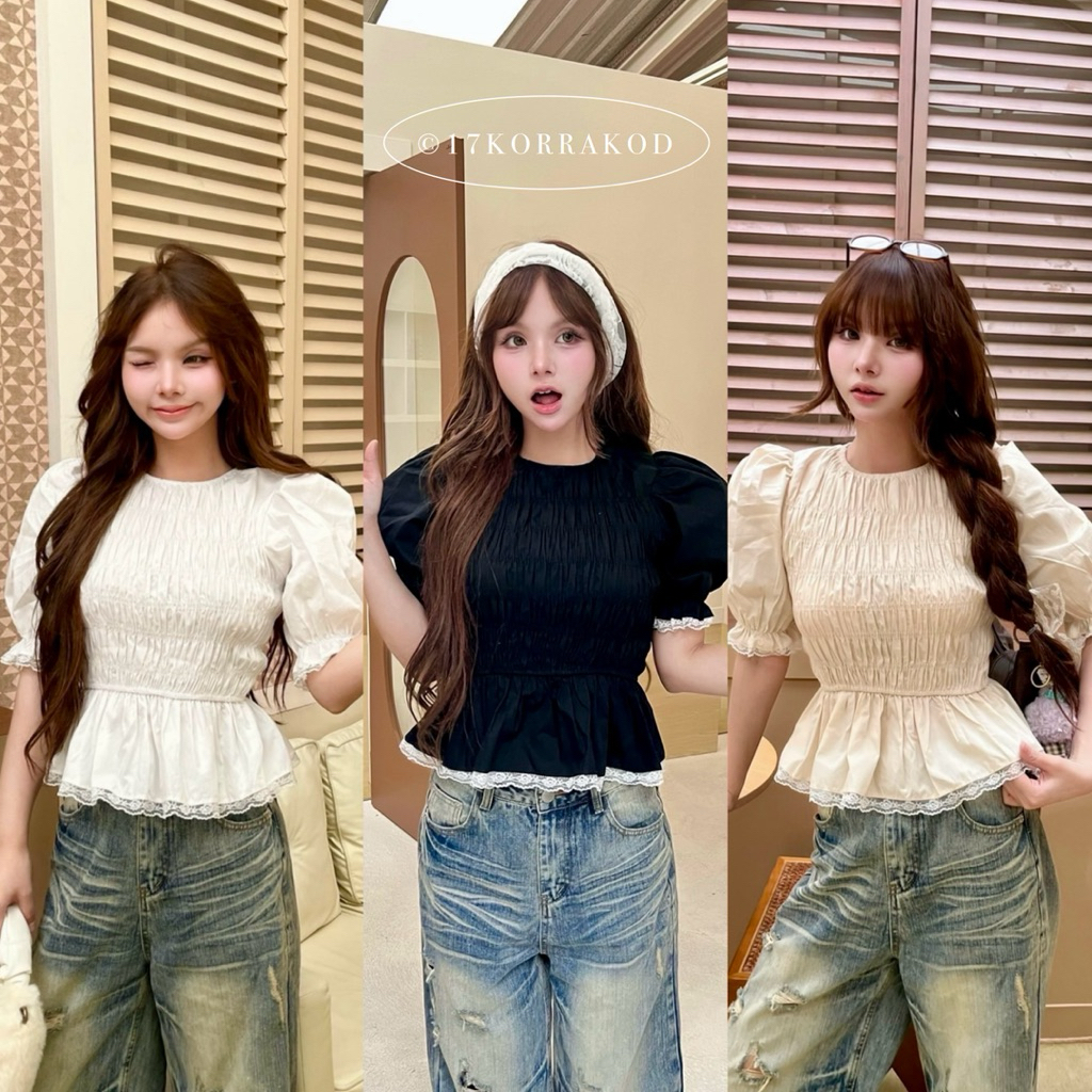 🌻เสื้อสม็อครอบตัวแขนตุ๊กตาผ้าคอตตอน ดีเทลแต่งขอบลูกไม้ ทรงเข้ารูป สวย (Nusa Style)