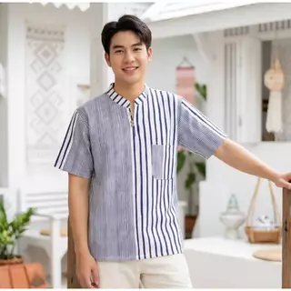 เสื้อคอจีนผ้าฝ้ายพิมพ์ลายกระดุม2เม็ด ผ้าฝ้ายพื้นเมืองผ้านุ่มเบาใส่สบาย