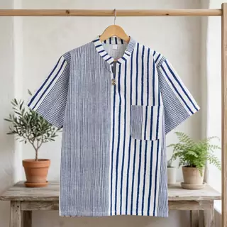 เสื้อคอจีนผ้าฝ้ายพิมพ์ลายกระดุม2เม็ด ผ้าฝ้ายพื้นเมืองผ้านุ่มเบาใส่สบาย